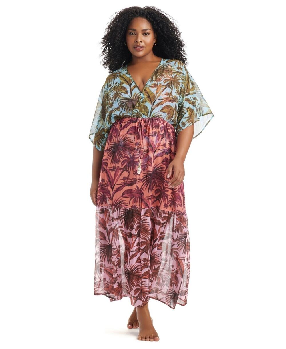 Bleu by Rod Beattie Plus Size White Lotus Cover-Up Maxi Dress Multi Size 2X 2619